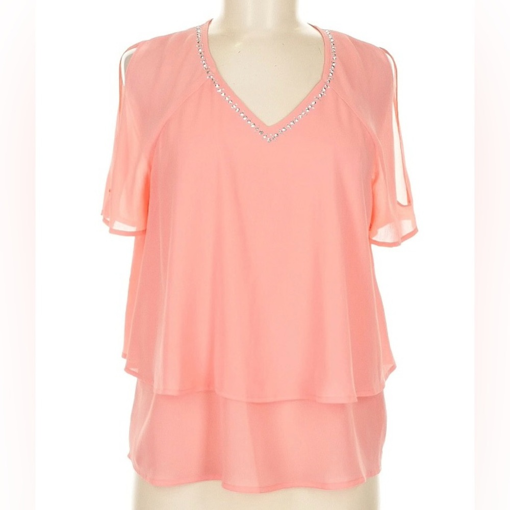 Juicy Couture Coral Layered Blouse with Sparkling Trim
